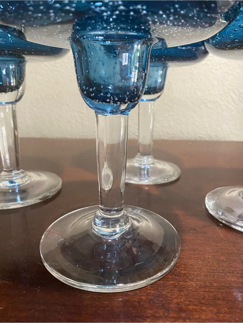 Set of 4, Artisan Hand blown Mexican Margarita Glasses, Cobalt Blue Bowl